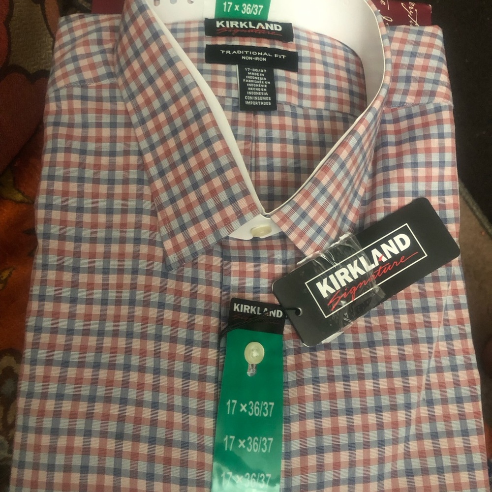 Kirkland Signature Men's Plaid Button-Down Shirt - Blue, Red & White